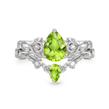 Sterling Silver 10K 14K 18K Gold Pear Cut Gemstone Leaf  Engagement Ring Set