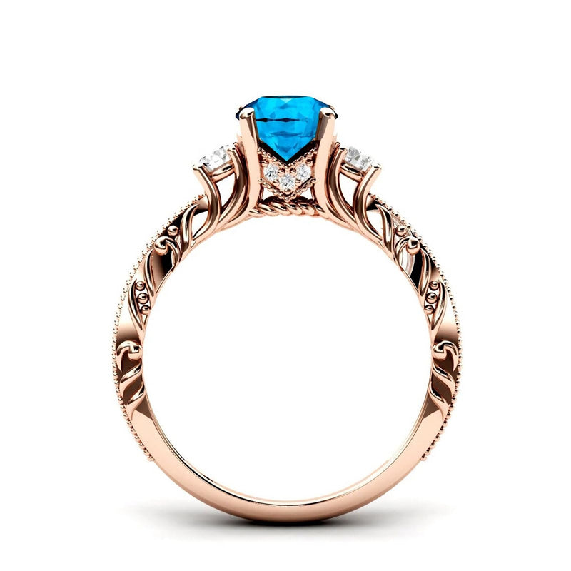 Sterling Silver 10K 14K 18K Personalized Engraved 1 Carat  Round Birthstone Engagement Ring