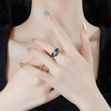 Sterling Silver Black Heart Moss Agate Engagement Wedding Ring Set for Women