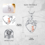 Sterling Silver Anatomical Heart Girl withr Dog Cat Pendant Necklace