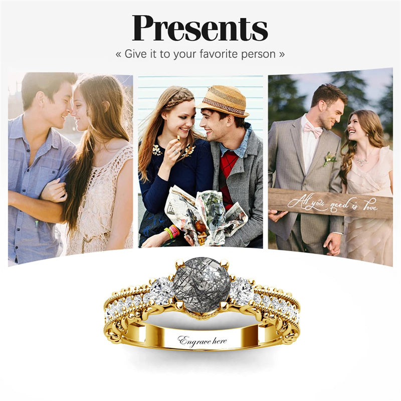 Sterling Silver 10K 14K 18K Personalized Engraved 1 Carat  Round Birthstone Engagement Ring