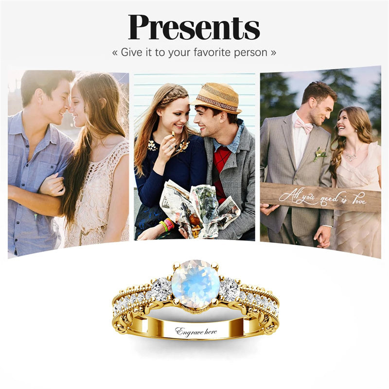 Sterling Silver 10K 14K 18K Personalized Engraved 1 Carat  Round Birthstone Engagement Ring