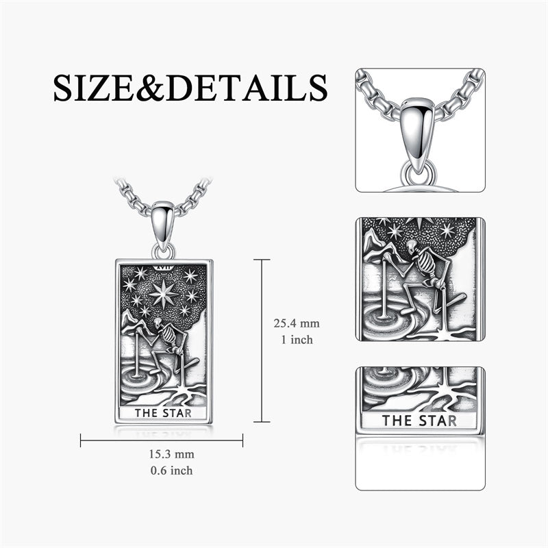 Sterling Silve Sun Moon Star Strength Lovers Death Devil Fool Tarot Card Pendant Necklace