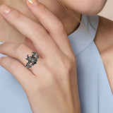 Sterling Silver 10K 14K 18K Personalized Engraved 2CT Natural Black Rutilated Quartz Engagement Ring Set