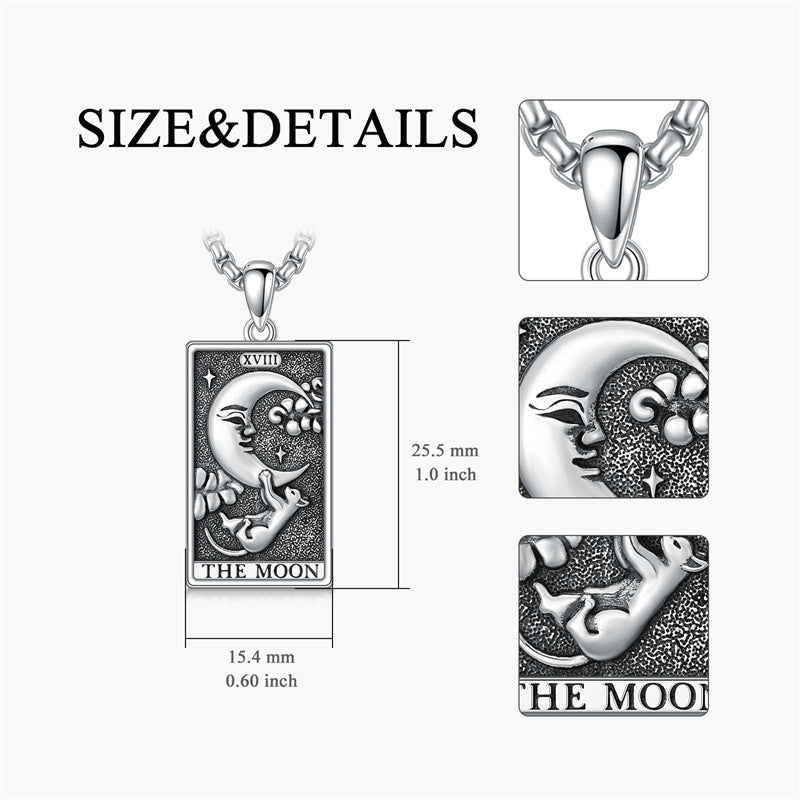 Sterling Silver Cat Moon Tarot Card Pendant Necklace