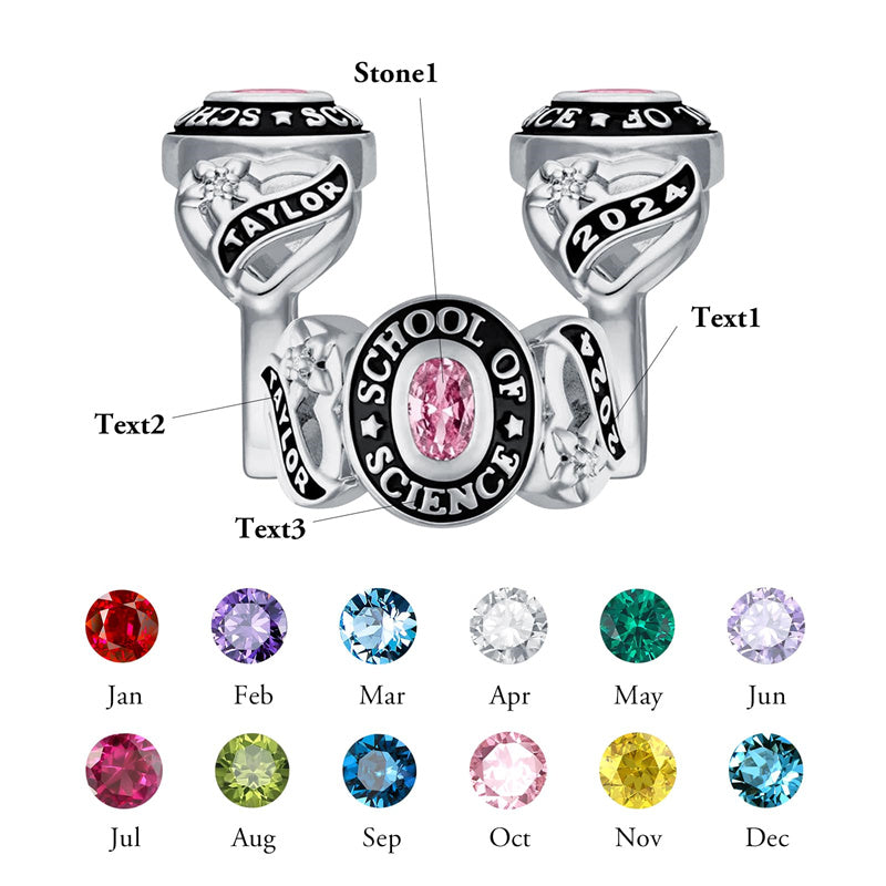 Sterling Silver Personalized Birthstone Engraved  2025 Graduation Class Ring for Women