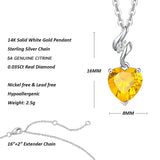 14K Solid White Gold Heart Gemstone Pendant Necklace with Sterling Silver Chain