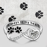 Sterling Silver Paw Print Animal Ring Engraved With Always in My Heart