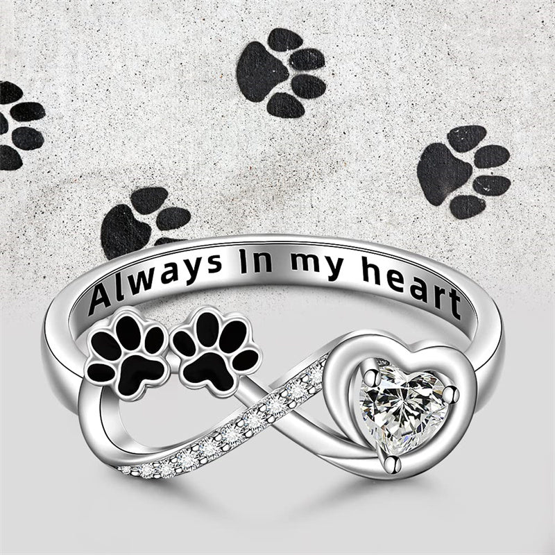 Sterling Silver Paw Print Animal Ring Engraved With Always in My Heart