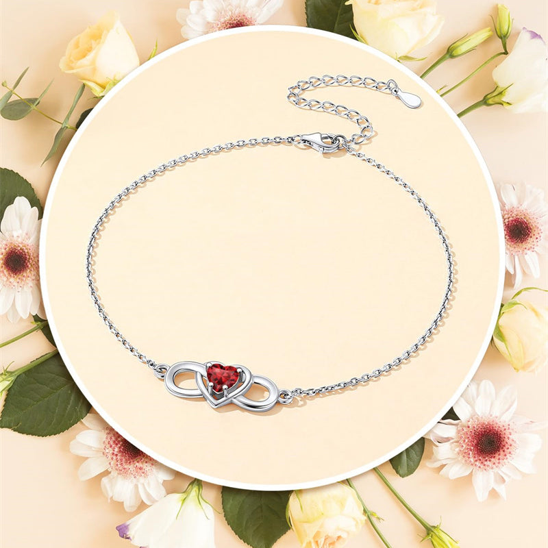 Sterling Silver Endless Love Symbol Birthstone Single Layer Anklet