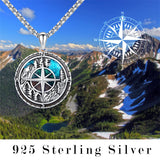 Sterling Silver Mountain & Compass Pendant Necklace