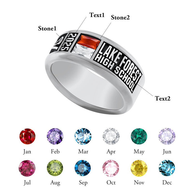 Sterling Silver Personalized High School College Class Ring Graduation Jewelry