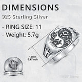 Sterling Silver Yin Yang Cross Wolf Ring for Men