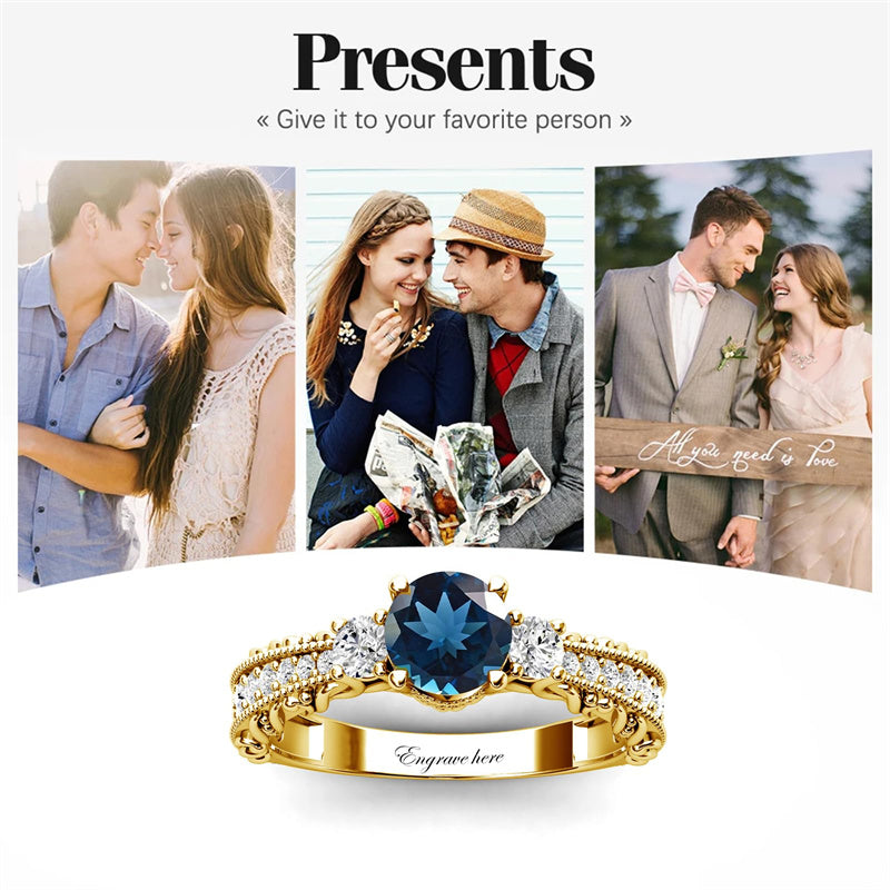 Sterling Silver 10K 14K 18K Personalized Engraved 1 Carat  Round Birthstone Engagement Ring