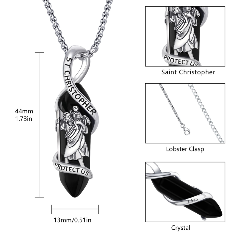 Sterling Silver Crystal Saint Michael Saint Christopher Guardian Angel Guadalupe Pendant Necklace