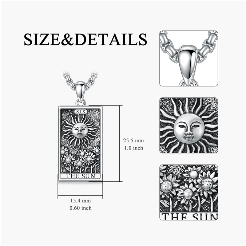 Sterling Silve Sun Moon Star Strength Lovers Death Devil Fool Tarot Card Pendant Necklace