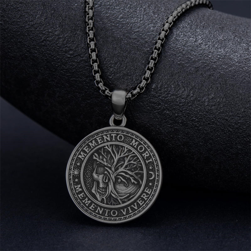 Sterling Silver Memento Mori Gothic Skull Amulet Pendant Necklace for Men