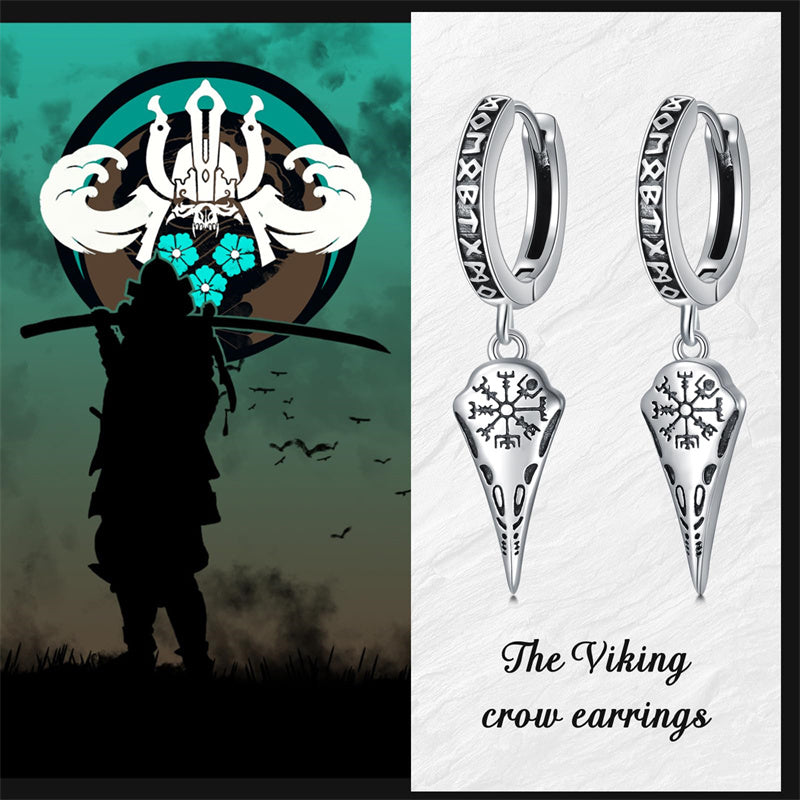 Sterling Silver Viking Raven Stud Dangle Earrings