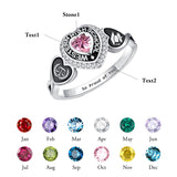 Sterling Silver Personalized Pattern Engraved Birthstone Class Ring for Women