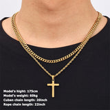 Sterling Silver Layered Cross Necklace for Men with Stainless Steel Cuban Link Rope Chain