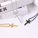 Sterling Silver Cross Pendant Necklace with Stainless Steel 2.0mm Rope Chain