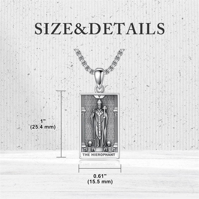 Sterling Silver Lovers Hierophant Magician Three of Swords Wheel of Fortune SkeletonTarot Card Pendant Necklace