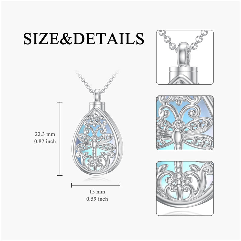 Sterling Silver Moonstone Tree of Life Butterfly Dragonfly Hummingbird Urn Necklace for Ashes