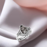 Sterling Silver 10K 14K 18K Personalized Engraved 2CT Natural Black Rutilated Quartz Engagement Ring Set