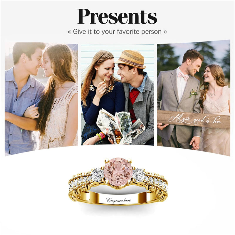 Sterling Silver 10K 14K 18K Personalized Engraved 1 Carat  Round Birthstone Engagement Ring