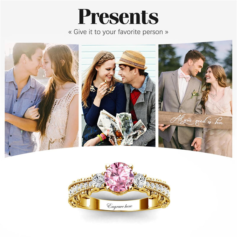 Sterling Silver 10K 14K 18K Personalized Engraved 1 Carat  Round Birthstone Engagement Ring