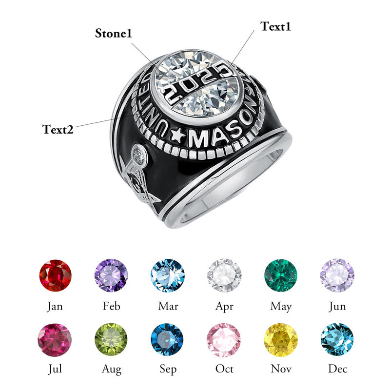 Sterling Silver Personalized Engraved Birthstone 2025 High School College Class Ring Graduation Jewelry