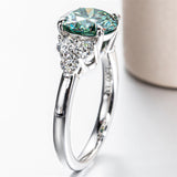 Sterling Silver 3.0 Carat Green Moissanite Engagement Ring