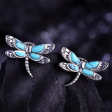 Sterling Silver White Turquoise Dragonfly Spoon Ring and Dragonfly Sunflower Stud Earrings