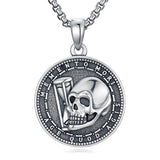 Sterling Silver Memento Mori Gothic Skull Amulet Pendant Necklace for Men