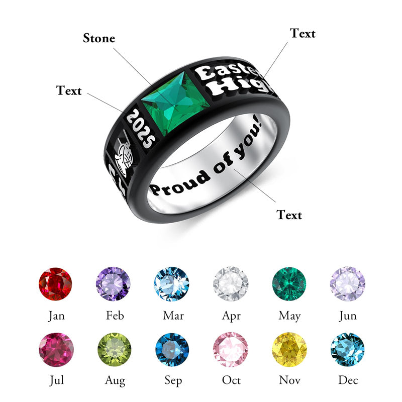 Sterling Silver Personalized Engraved Birthstone Class Ring