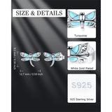 Sterling Silver Vintage Black Onyx Dragonfly Sunflower Spoon Ring and Turquoise Dragonfly Stud Earrings Set