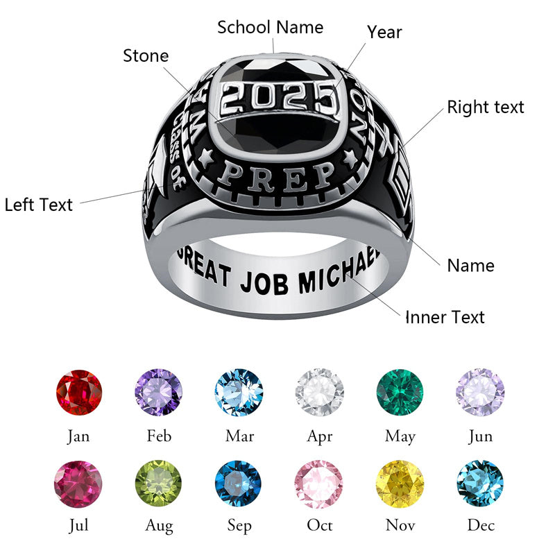 Sterling Silver Personalized  High School Colleg Class Ring