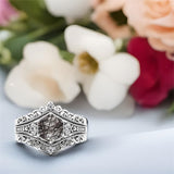 Sterling Silver 10K 14K 18K Personalized Engraved 2CT Natural Black Rutilated Quartz Engagement Ring Set