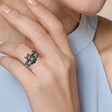 Sterling Silver 10K 14K 18K Personalized Engraved 2CT Natural Black Rutilated Quartz Engagement Ring Set