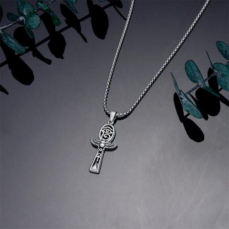 Sterling Silver Ankh_Eye of Horus  Protection Pendant Necklace