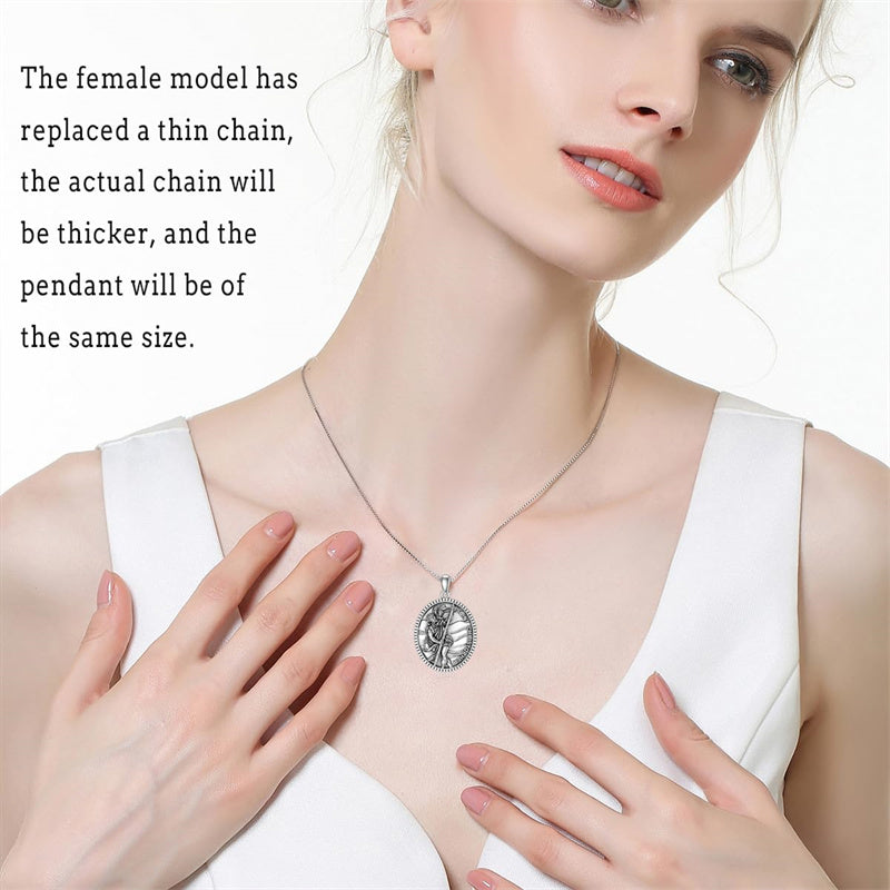 Sterling Silver Saint Michael Saint Christopher Amulet Pendant Necklace for Men