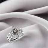 Sterling Silver 10K 14K 18K Personalized Engraved 2CT Natural Black Rutilated Quartz Engagement Ring Set