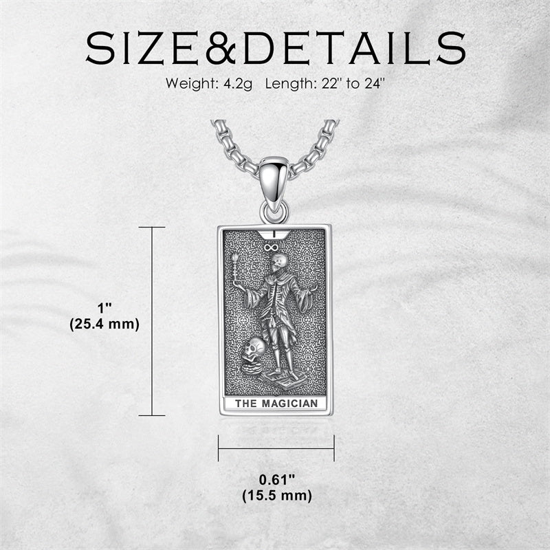 Sterling Silver Lovers Hierophant Magician Three of Swords Wheel of Fortune SkeletonTarot Card Pendant Necklace