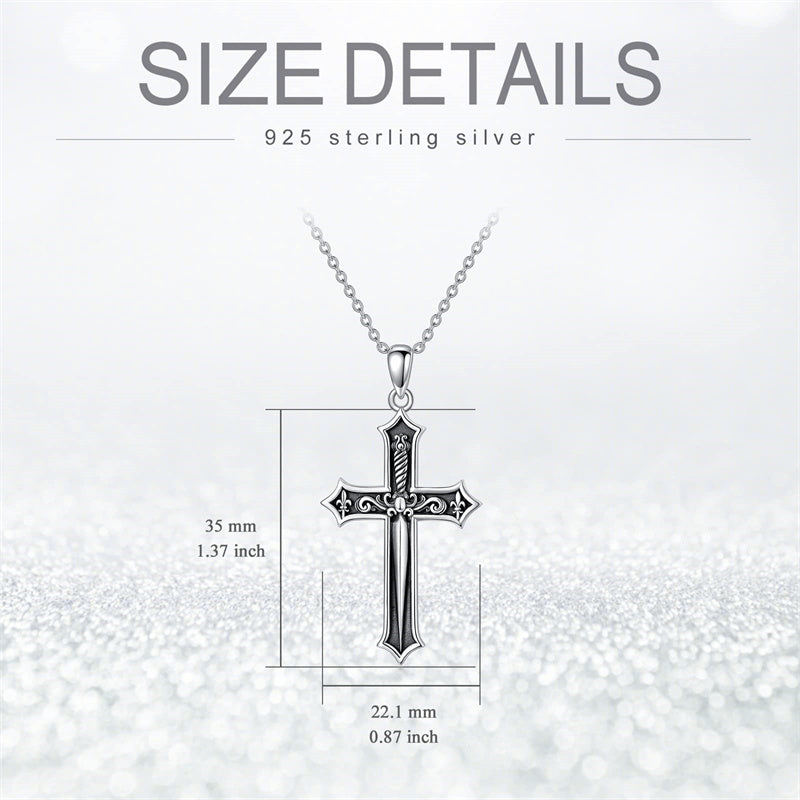 Sterling Silver Cross Sword Pendant Necklace