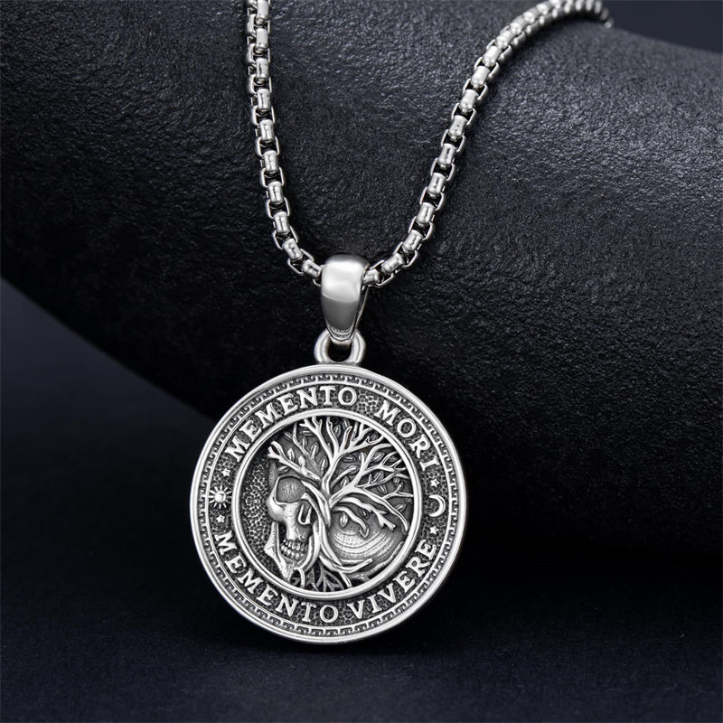Sterling Silver Memento Mori Gothic Skull Amulet Pendant Necklace for Men