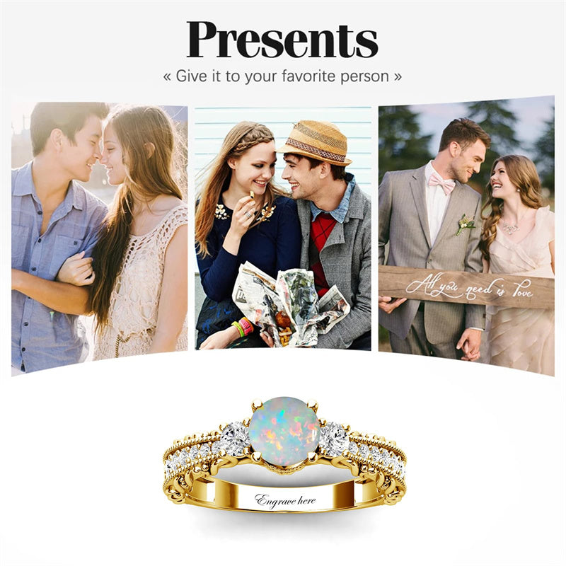 Sterling Silver 10K 14K 18K Personalized Engraved 1 Carat  Round Birthstone Engagement Ring