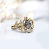 Sterling Silver 10K 14K 18K Personalized Engraved 2CT Natural Black Rutilated Quartz Engagement Ring Set