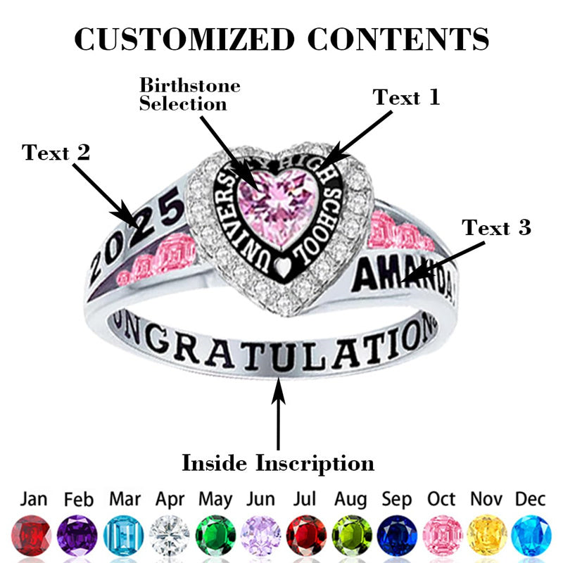 Sterling Silver Personalized Birthstone Engraved Class Rings for Women, College Senior High School Ring