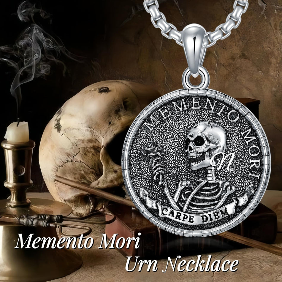 Sterling Silver Memento Mori& Gothic Skull Urn Necklace For Ashes