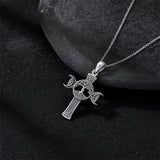 Sterling Silver Shark Fish Hook Triple Moon Cross Pendant Necklace